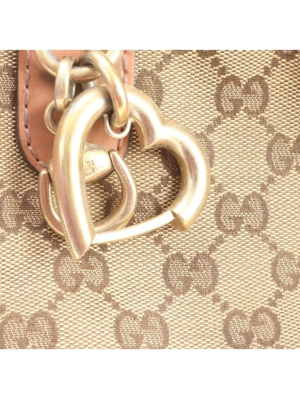 Gucci GG Canvas Heart Bit Leather 2-Way Shoulder Bag Crossbody Tote Brown - Picture 9 of 11